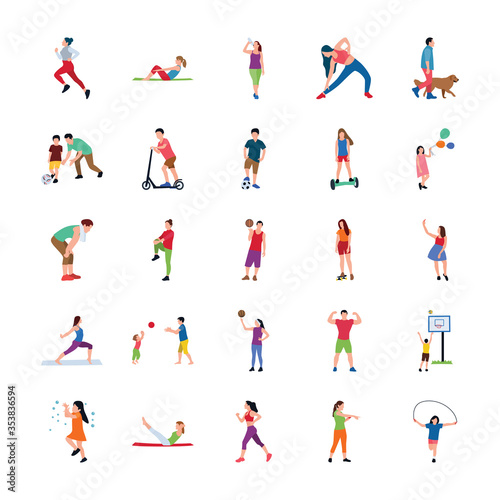  People In Park Flat Icons Set 
