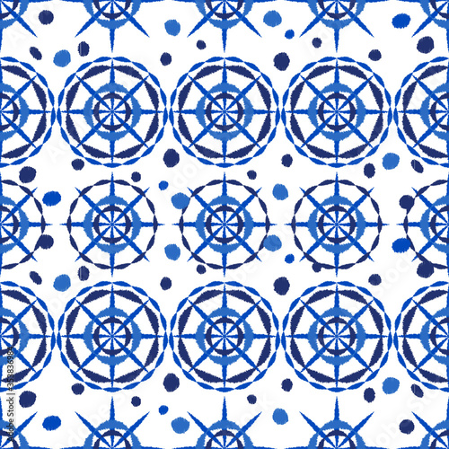Batik. Seamless textile pattern. Indigo blue. Vector illustration for web design or print.