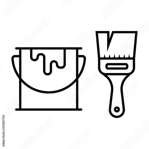 Brush and Paint Can Line Icon