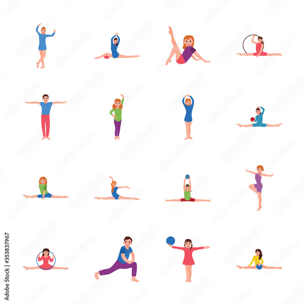 
Kids Exercise and Gymnastic Flat Icons Pack 

