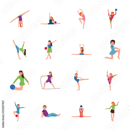  Gymnastic Poses Flat Icons Pack 