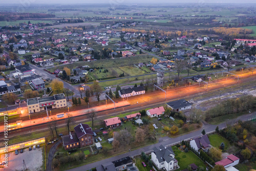 Drone view of Rogow village in Lodz Province  Poland