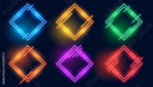 colorful rhombus or diamond shape neon frames set