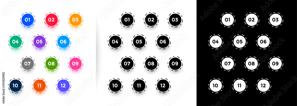 circular bullet points numbers from one to twelve circular bullet points numbers from one to twelve