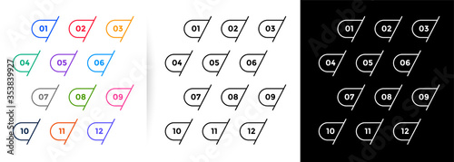 Fényképezés set of one to twelve line style bullet point numbers
