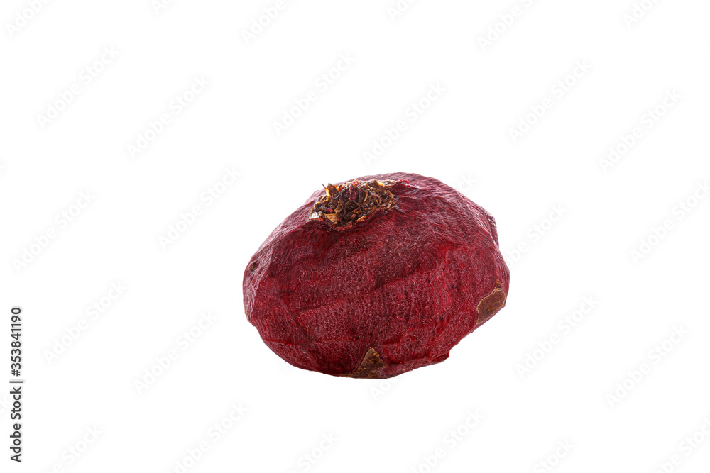 One raw fresh peeled beetroot isolated on white background. One raw fresh peeled beetroot isolated on white background.