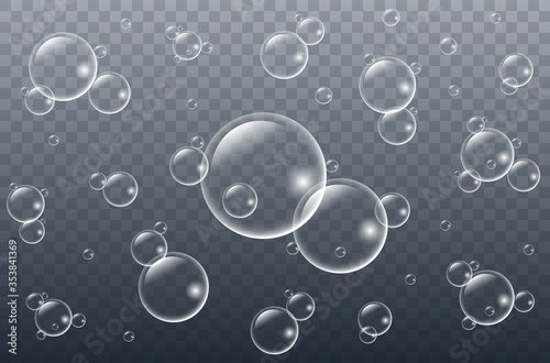 Air bubbles underwater on a transparent background. Soap bubbles