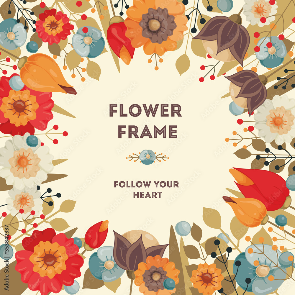 Fototapeta premium Vintage style flowers can be used as floral frames for invitations, cards, labels, discount cards, sales, for printing on paper and fabric.