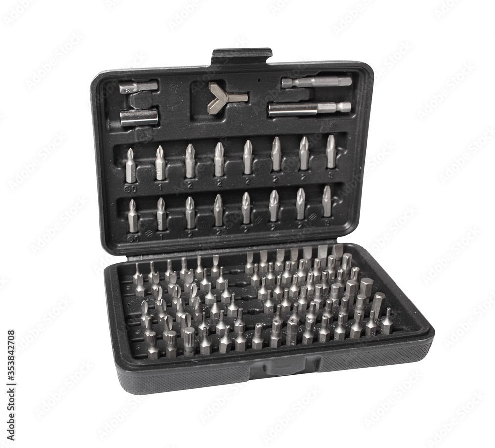 Screwdriver Micro Bit Set in plastic case. Isolated on a white background. Screwdriver Micro Bit Set in plastic case. Isolated on a white background.