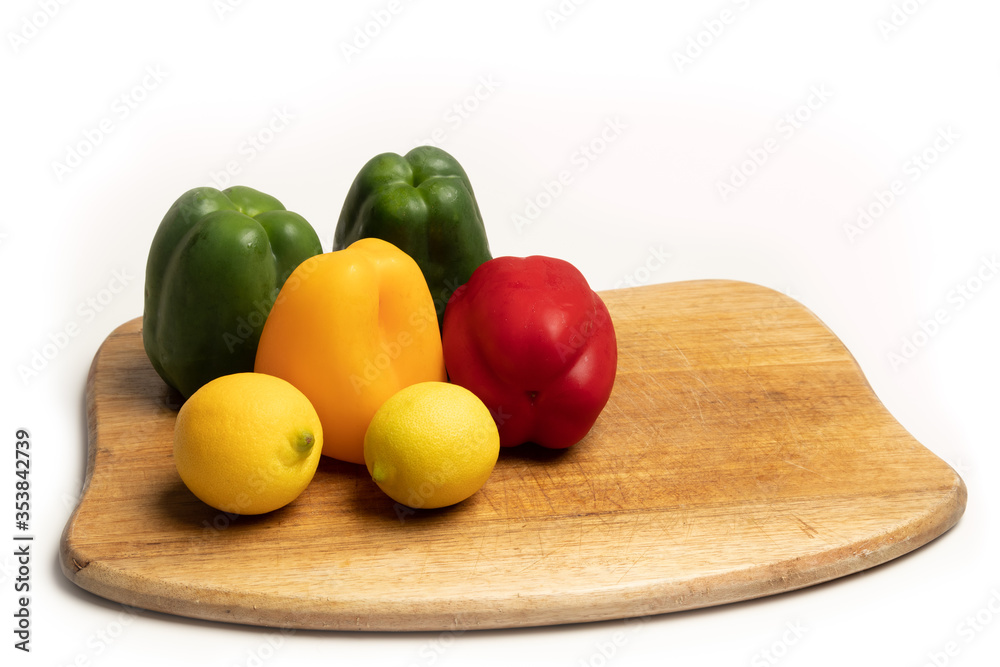 Vegetables Peeper Mushrooms Lemon in white background