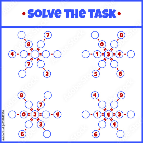 Solve the task. Mathematical puzzle game. Worksheet. Learning mathematics. Tasks for addition for preschool children.