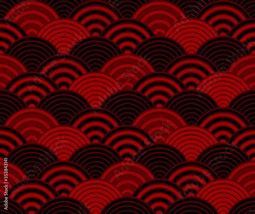 Red and black seigaiha luxurious japanese wave pattern.