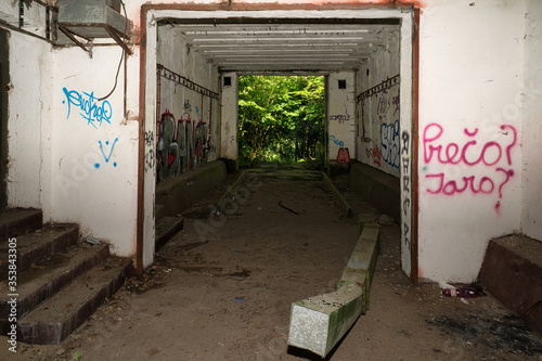 Old ruined rocket base in the forest from Czechoslovakia era at Devinska Kobyla mountain, Slovakia photo