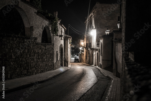 A mountain spanish village street at night