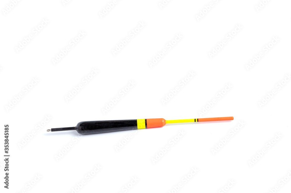 Fishing float with a long keel, for fishing rods on a white background, close-up Fishing float with a long keel, for fishing rods on a white background, close-up