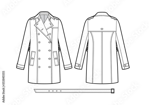 Vector illustration of women's double-breasted trench coat. photo