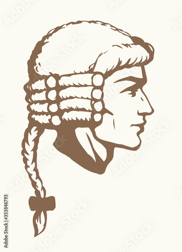 Vintage french wig. Vector drawing