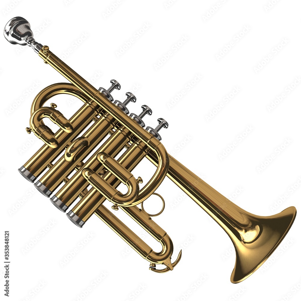 Obraz premium 3d Rendering of a Dark Brass Piccolo Trumpet