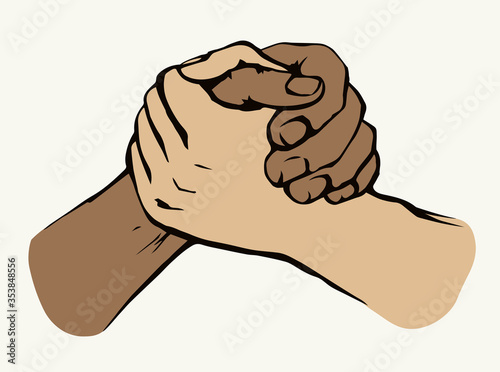Hand wrestling contest. Vector drawing