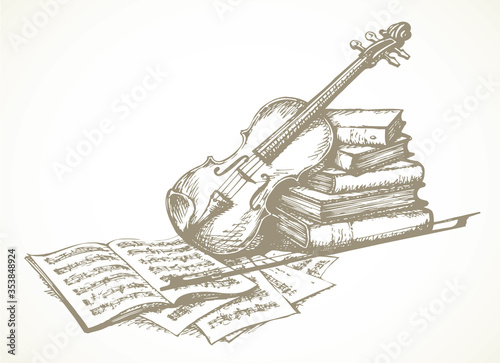 Still life with a violin. Vector drawing