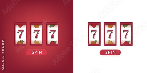 Slot machine three sevens jackpot. Successful illustration won in casino gambling jackpot game success triple lucky sevens on red white clipart background vector symbol sudden wealth.