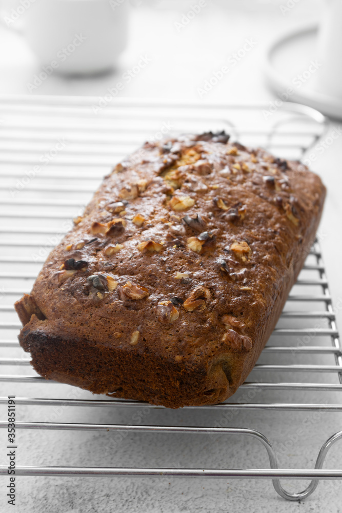 Carrot bread or cake with whlograin flour. Healthy pastry.