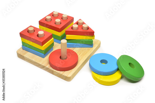 childhood montessori toy isolated on white background for kid learning development of color and geometric shape