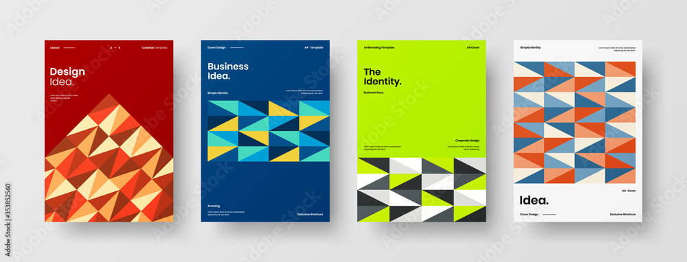 Company identity brochure template collection. Business presentation vector A4 vertical orientation front page mock up set. Corporate report cover abstract geometric illustration design layout bundle. Company identity brochure template collection. Business presentation vector A4 vertical orientation front page mock up set. Corporate report cover abstract geometric illustration design layout bundle.