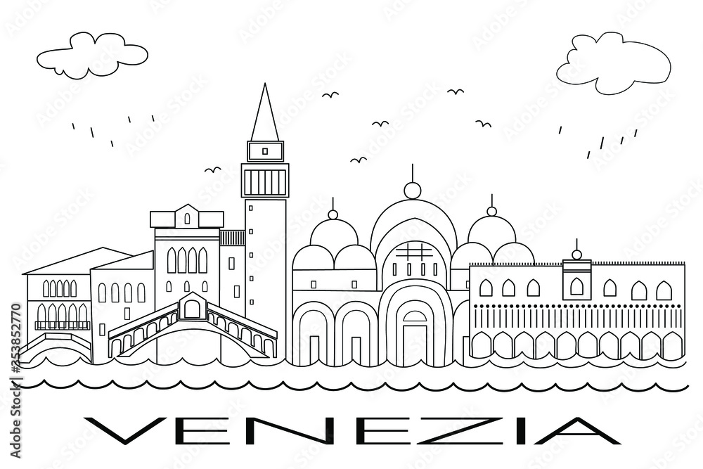 Stylized drawing of Venice in the style of line art. Vector illustration. Stylized drawing of Venice in the style of line art. Vector illustration.