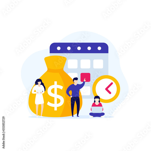 payment calendar, payday vector illustration with people