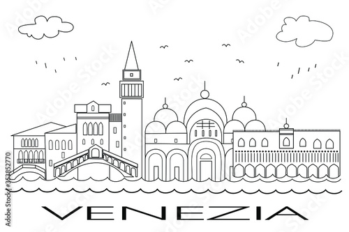 Stylized drawing of Venice in the style of line art. Vector illustration.