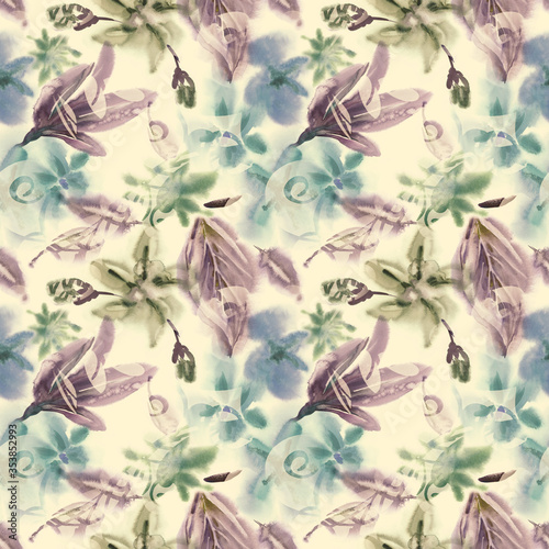 Floral Seamless Pattern. Watercolor Background.  