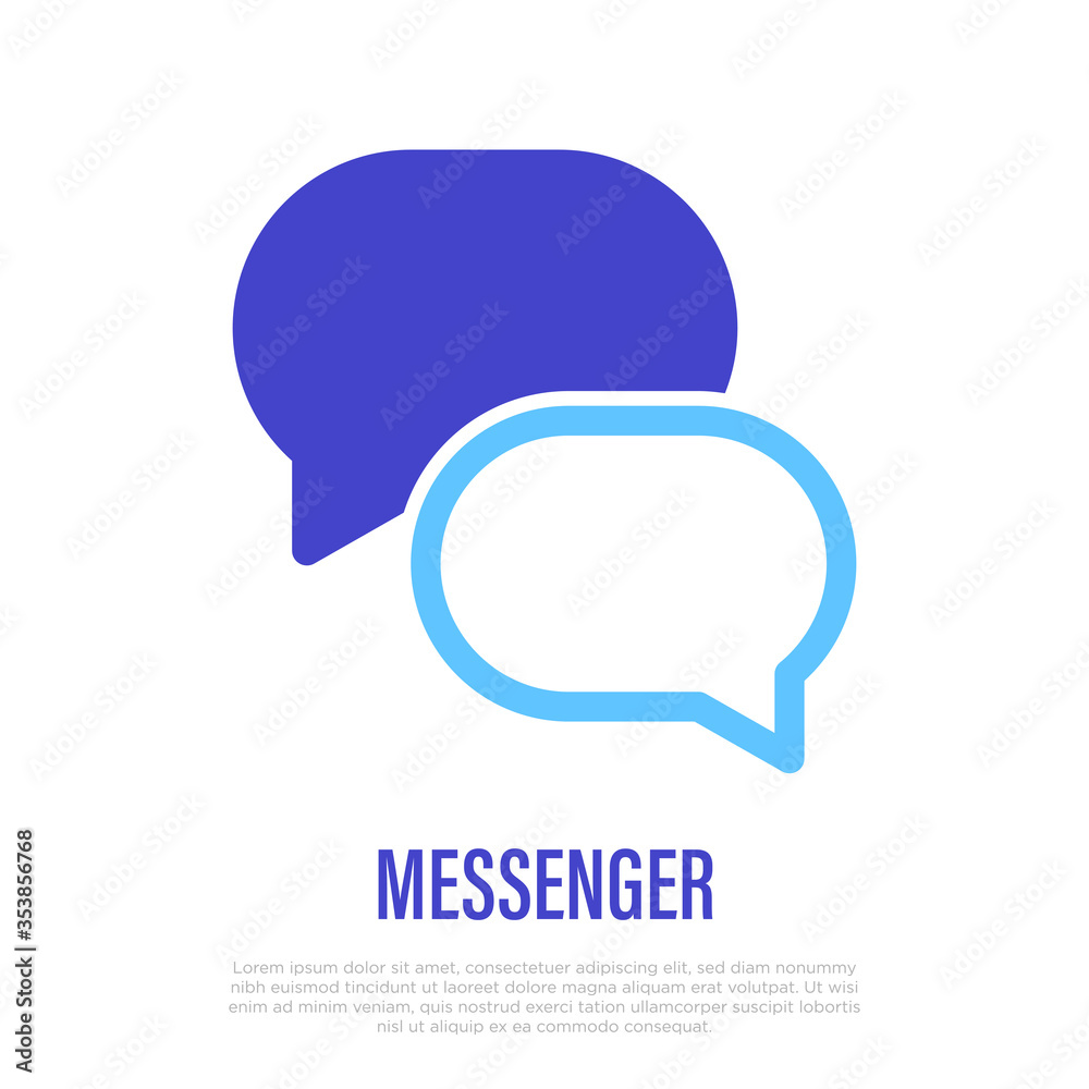 Messenger: two speech bubbles. Sign of conversation, discussion, chat. Thin line icon for mobile app. Vector illustration. Messenger: two speech bubbles. Sign of conversation, discussion, chat. Thin line icon for mobile app. Vector illustration.
