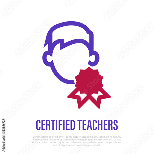 Certified teacher, accredited tutor. Thin line icon. Vector illustration.