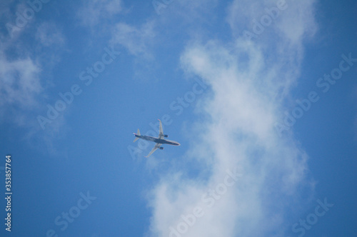 airplane on the cloudy sky