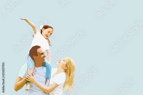 happy family, father, mother and daughter, illustration