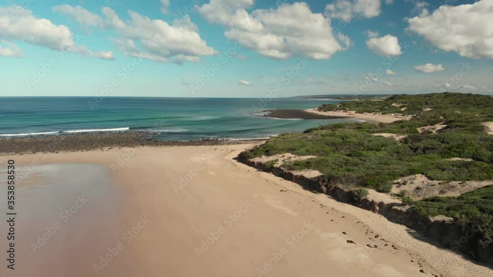 AERIAL TRUCK LEFT Beach Vegetation Foredunes And Ocean Waters AERIAL TRUCK LEFT Beach Vegetation Foredunes And Ocean Waters