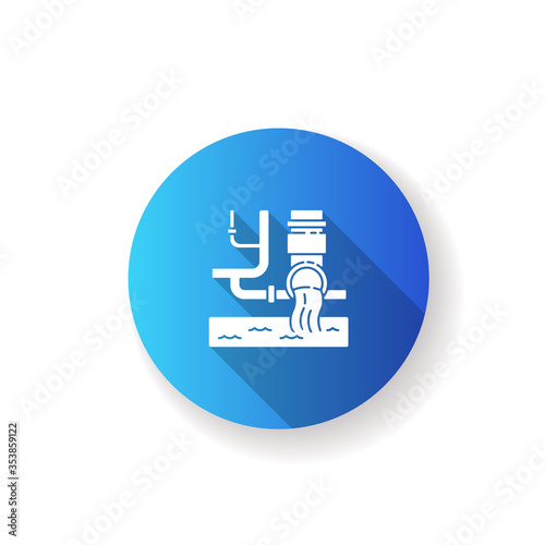 Water supply blue flat design long shadow glyph icon. Urban resource management. Sanitation pipe system. Pipeline infrastructure. Tap and waste water. Silhouette RGB color illustration