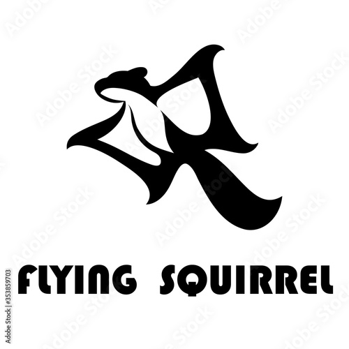Black line art Vector illustration on a white background of a Flying squirrel. Suitable for making logo.
