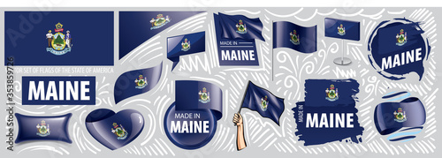Vector set of flags of the American state of Maine in different designs