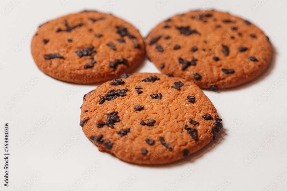 Americano cookies with chocolate chips isolated on white background closeup Americano cookies with chocolate chips isolated on white background closeup