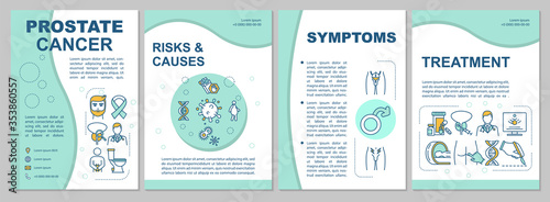 Prostate cancer brochure template. Male oncology risk and causes flyer, booklet, leaflet print, cover design with linear icons. Vector layouts for magazines, annual reports, advertising posters