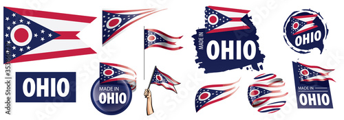 Vector set of flags of the American state of Ohio in different designs photo