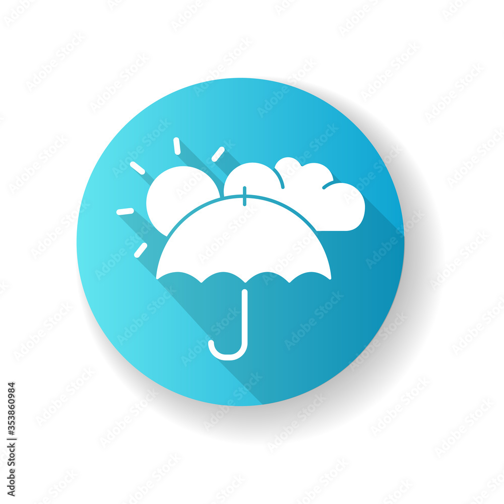 Meteorology blue flat design long shadow glyph icon. Natural science, weather forecasting. Scientific study of atmosphere. Umbrella with sun and cloud silhouette RGB color illustration Meteorology blue flat design long shadow glyph icon. Natural science, weather forecasting. Scientific study of atmosphere. Umbrella with sun and cloud silhouette RGB color illustration