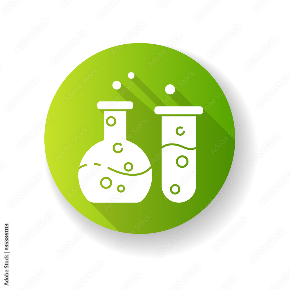Chemistry green flat design long shadow glyph icon. Fundamental science, natural scientific discipline. Biochemistry, chemical analysis. Laboratory glassware silhouette RGB color illustration Chemistry green flat design long shadow glyph icon. Fundamental science, natural scientific discipline. Biochemistry, chemical analysis. Laboratory glassware silhouette RGB color illustration