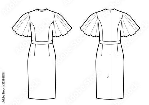 Blank women bodycon with wide sleeves vector design.