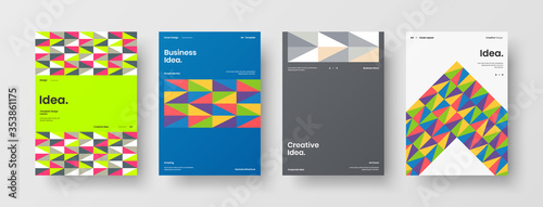 Company identity brochure template collection. Business presentation vector A4 vertical orientation front page mock up set. Corporate report cover abstract geometric illustration design layout bundle.