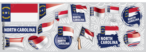 Vector set of flags of the American state of North Carolina in different designs