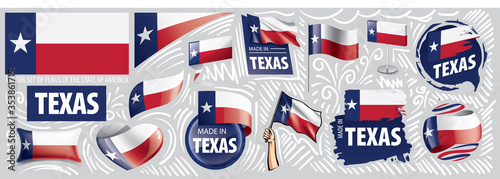Vector set of flags of the American state of Texas in different designs