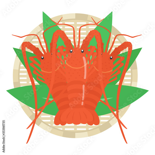 ザルにのせた伊勢海老のイラスト